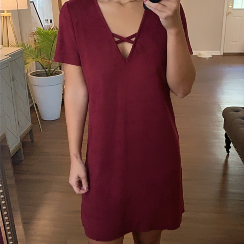 Maroon Suede Mini Dress